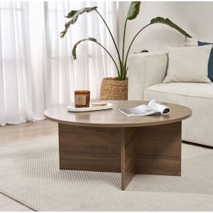 Table basse ronde minimaliste - effet bois de noyer MARFA